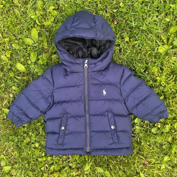 Polo Ralph Lauren Navy Blue Hooded Puffer Coat Infant Boys 9 Months - Picture 1 of 7